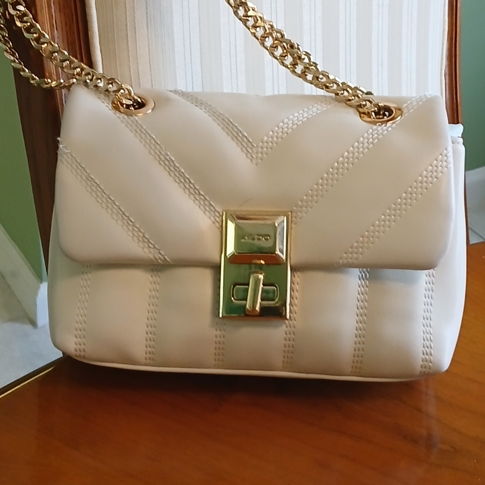 Aldo Cream and Gold Quilted Shoulder Bag
